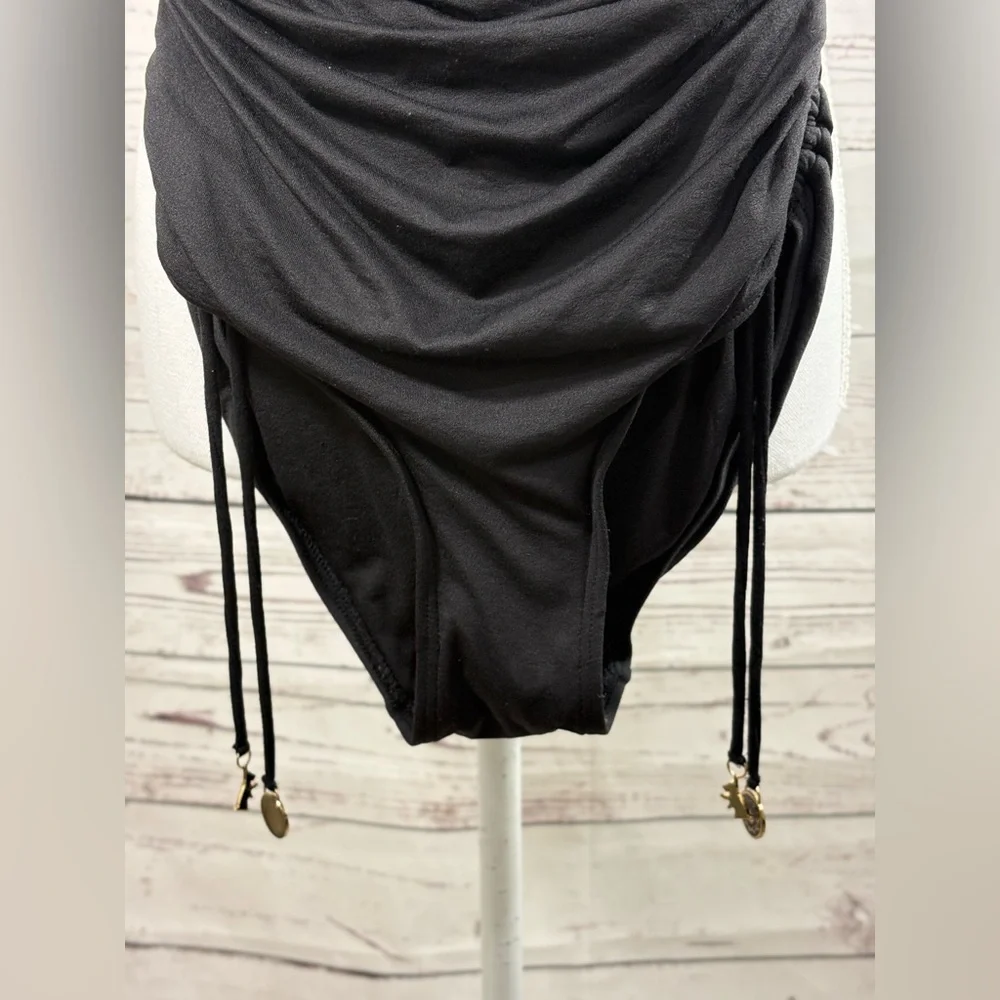 VTG Juicy Couture Beach Royalty Black Ruche Ribbed Open Back One Piece in Size M